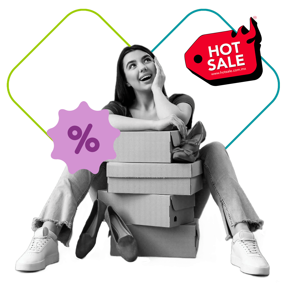 Adulto joven feliz sonriendo por ofertas en hot sale